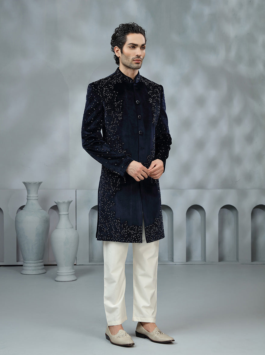 Navy Blue Embroidered Indowestern | TULA