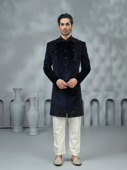 Navy Blue Embroidered Indowestern | TULA