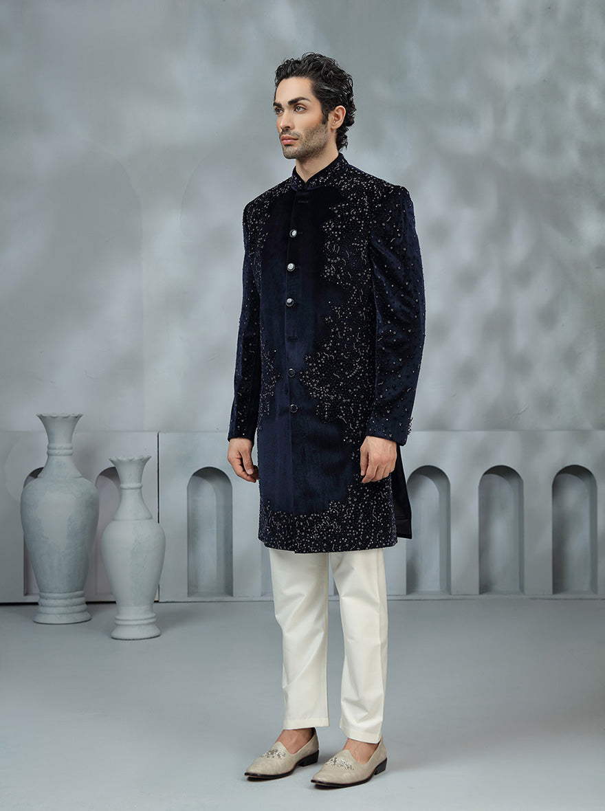 Navy Blue Embroidered Indowestern | TULA