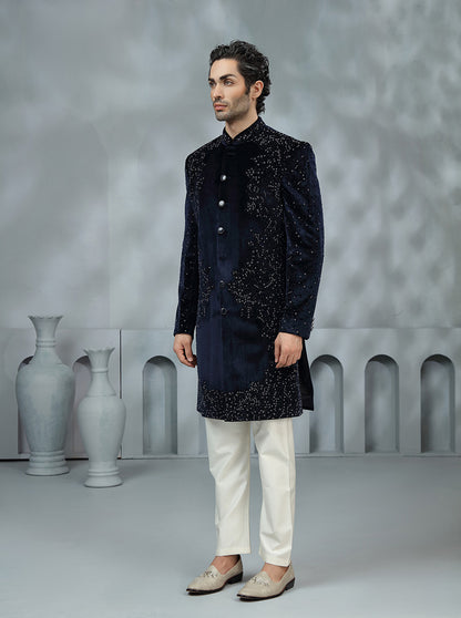 Navy Blue Embroidered Indowestern | TULA