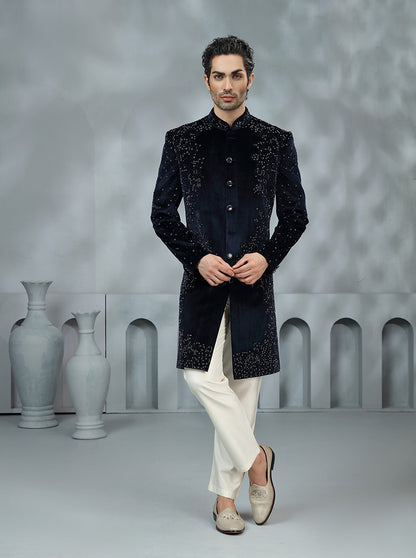 Navy Blue Embroidered Indowestern | TULA