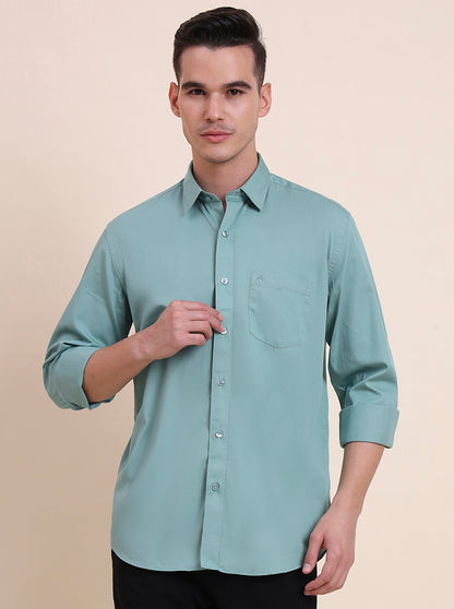 Sea Green Solid Smart Fit Semi Casual Shirt | Greenfibre