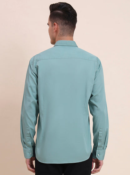 Sea Green Solid Smart Fit Semi Casual Shirt | Greenfibre