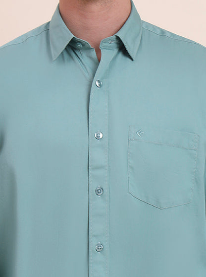 Sea Green Solid Smart Fit Semi Casual Shirt | Greenfibre