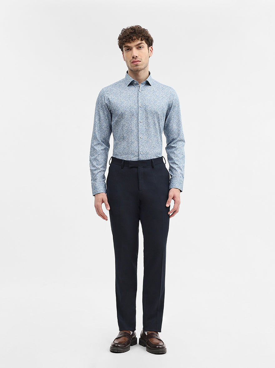 Blue & White Printed Slim Fit Party Wear Shirt | Wyre