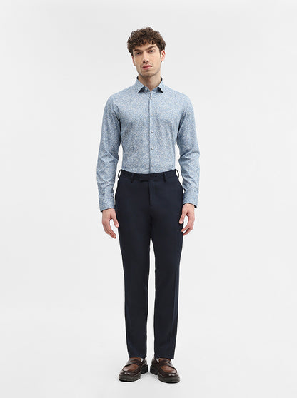 Blue & White Printed Slim Fit Party Wear Shirt | Wyre