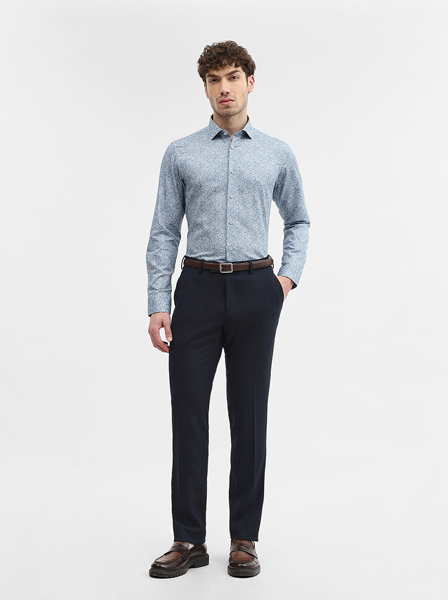 Blue & White Printed Slim Fit Party Wear Shirt | Wyre