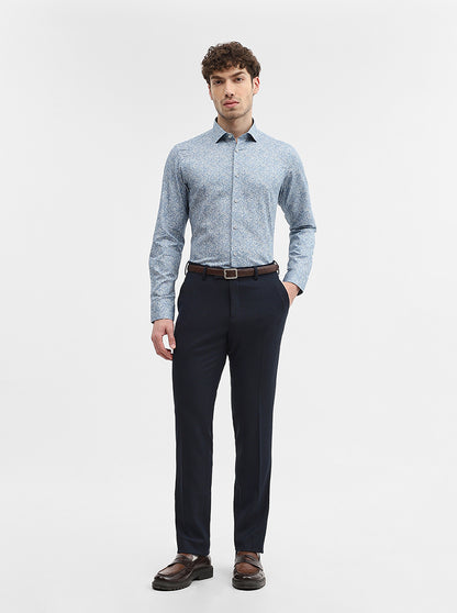 Blue & White Printed Slim Fit Party Wear Shirt | Wyre