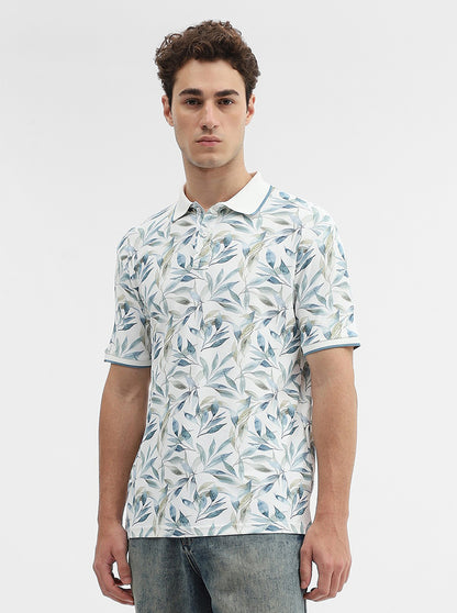 White Printed Slim Fit Polo T-Shirt | Greenfibre