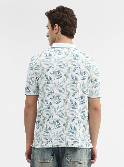 White Printed Slim Fit Polo T-Shirt | Greenfibre