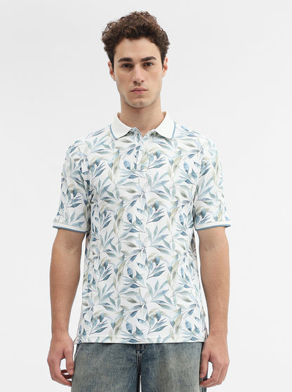 White Printed Slim Fit Polo T-Shirt | Greenfibre
