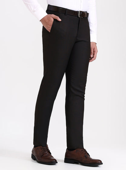 Brown Solid Super Slim Fit Formal Trouser | Greenfibre