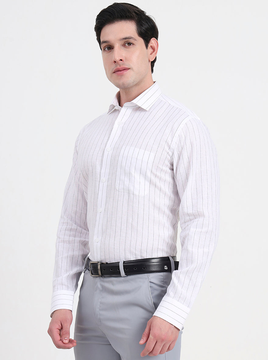 White & Grey Striped Regular Fit Formal Shirt | JadeBlue