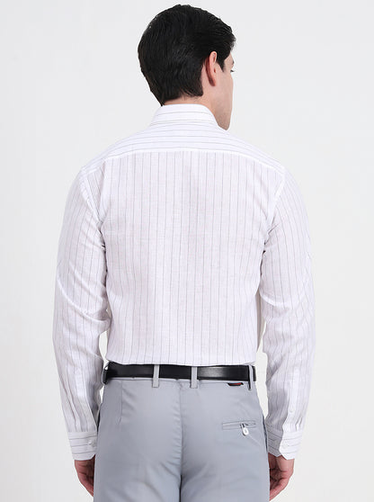 White & Grey Striped Regular Fit Formal Shirt | JadeBlue