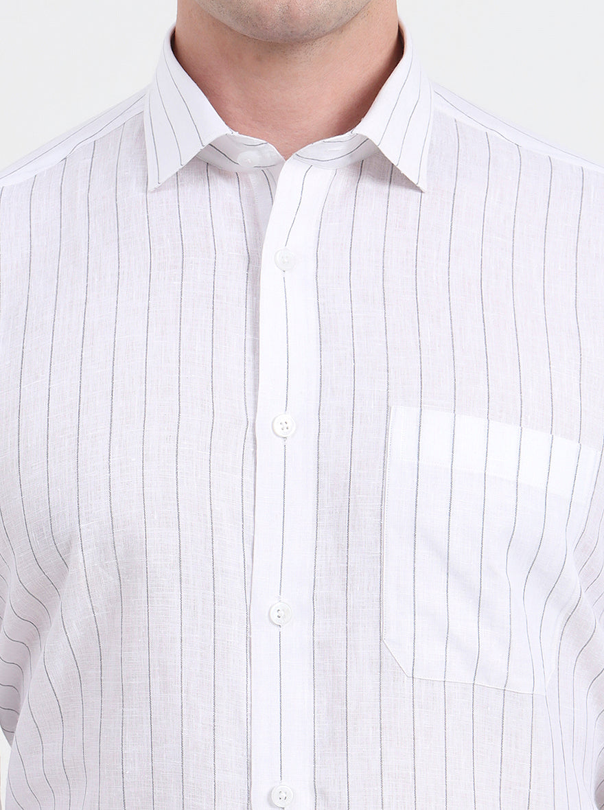 White & Grey Striped Regular Fit Formal Shirt | JadeBlue