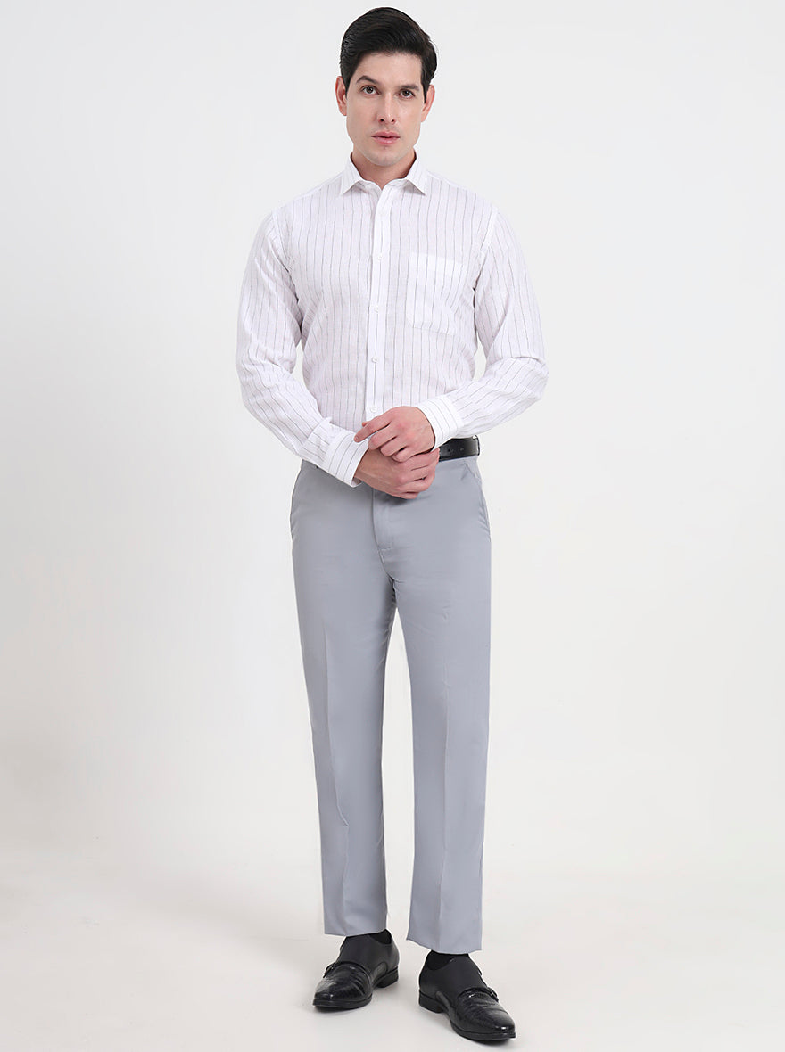 White & Grey Striped Regular Fit Formal Shirt | JadeBlue