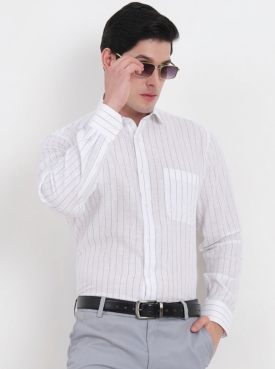 White & Grey Striped Regular Fit Formal Shirt | JadeBlue