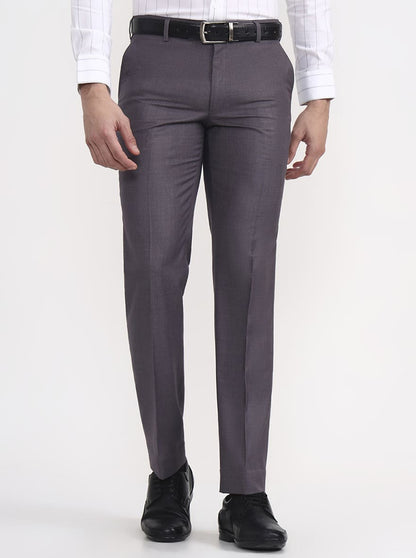 Grey Solid Regular Fit Formal Trouser | JadeBlue