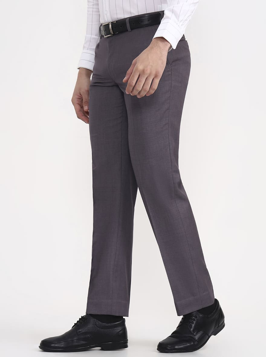 Grey Solid Regular Fit Formal Trouser | JadeBlue