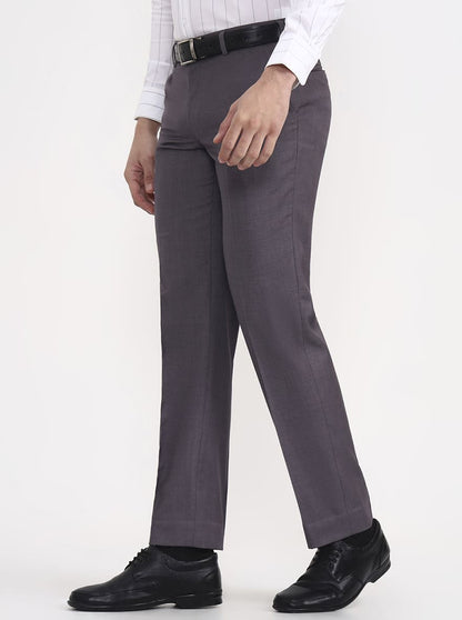 Grey Solid Regular Fit Formal Trouser | JadeBlue