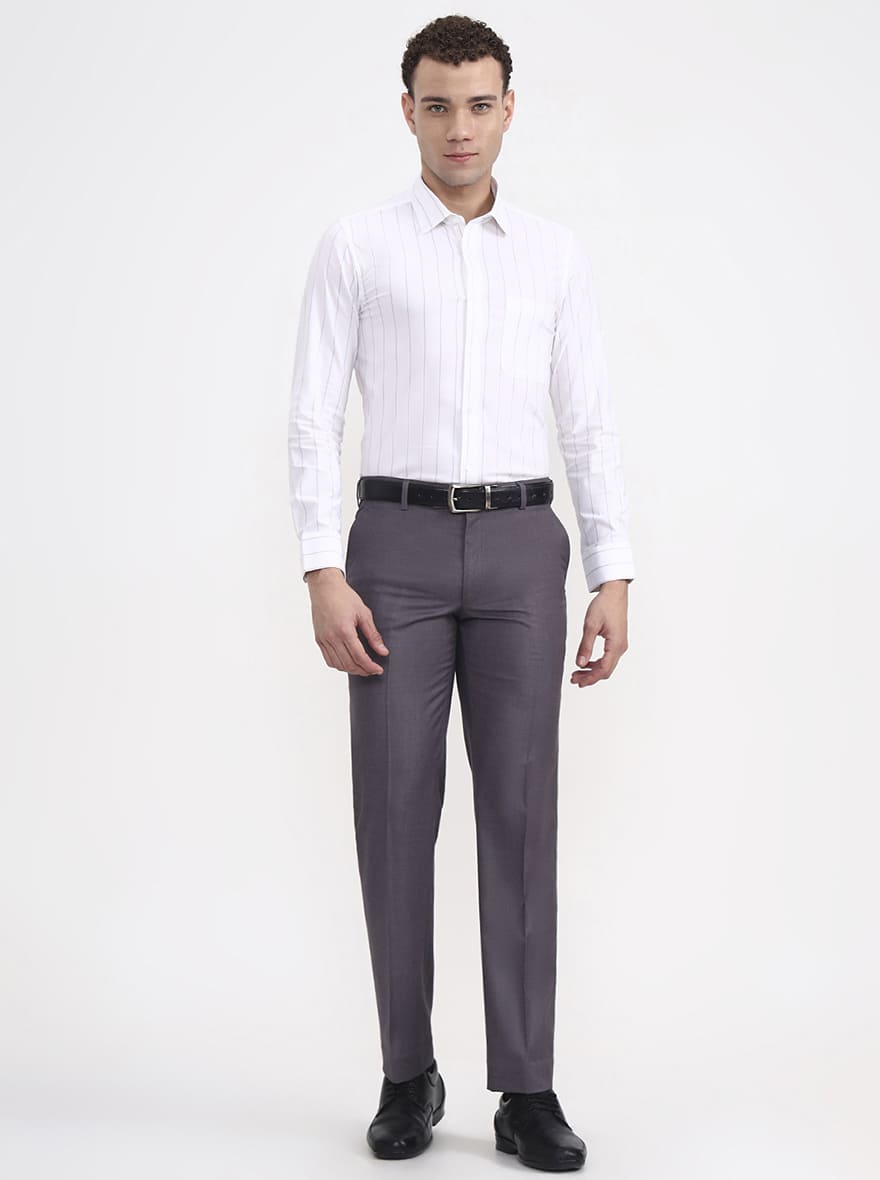 Grey Solid Regular Fit Formal Trouser | JadeBlue