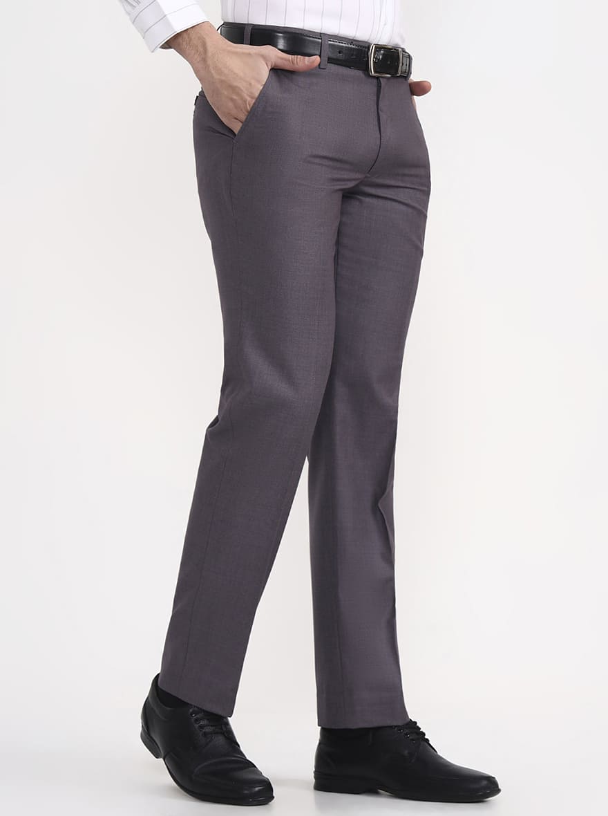Grey Solid Regular Fit Formal Trouser | JadeBlue