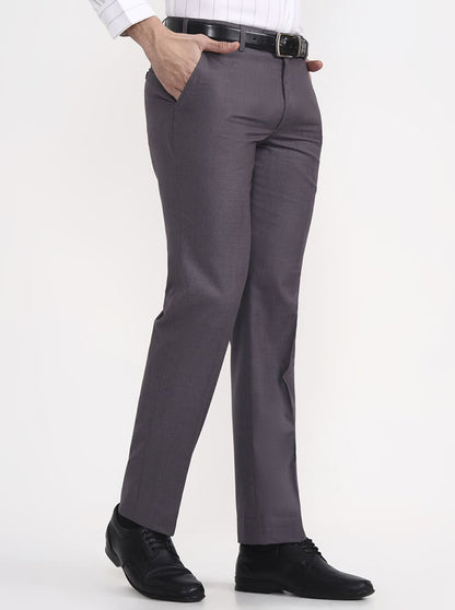 Grey Solid Regular Fit Formal Trouser | JadeBlue