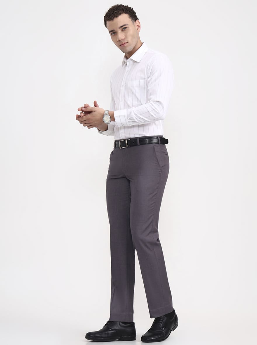 Grey Solid Regular Fit Formal Trouser | JadeBlue