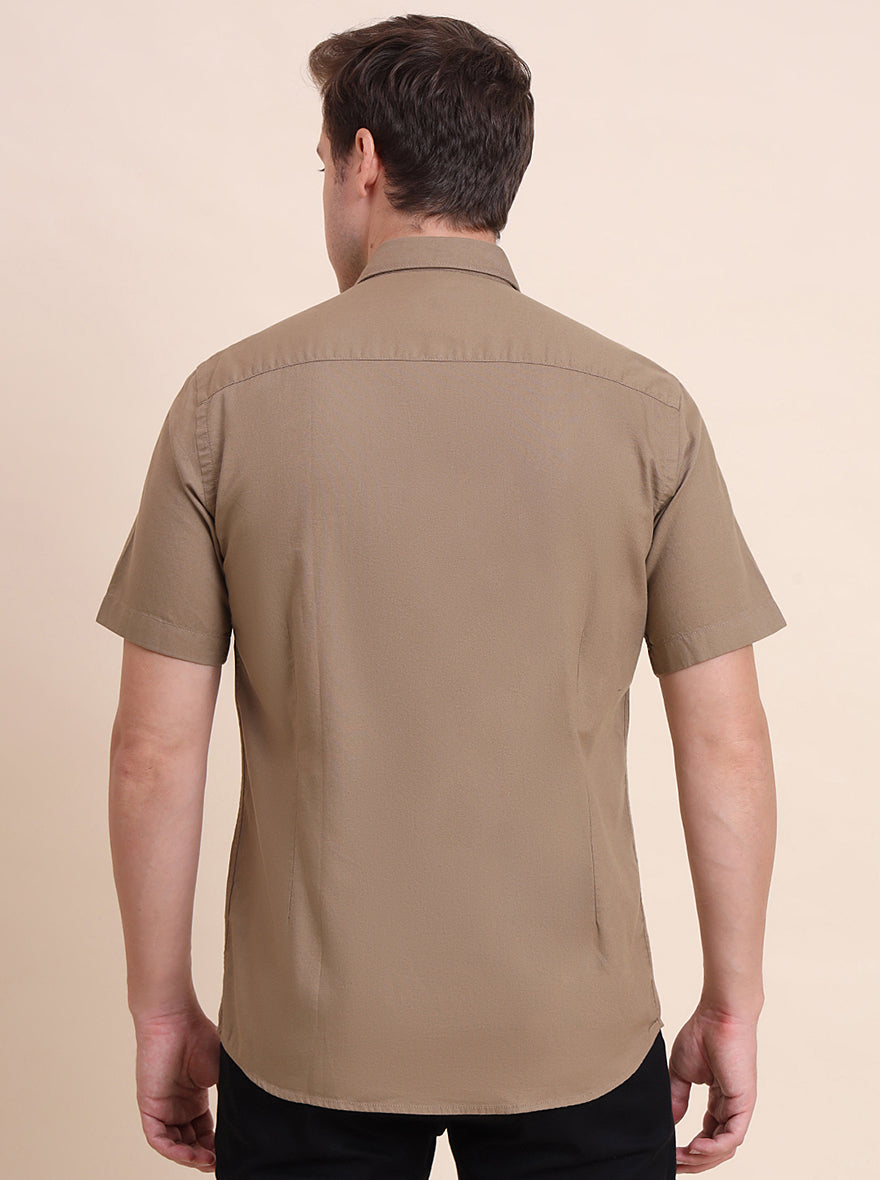 Brown Solid Tailored Fit Semi Casual Shirt | JadeBlue