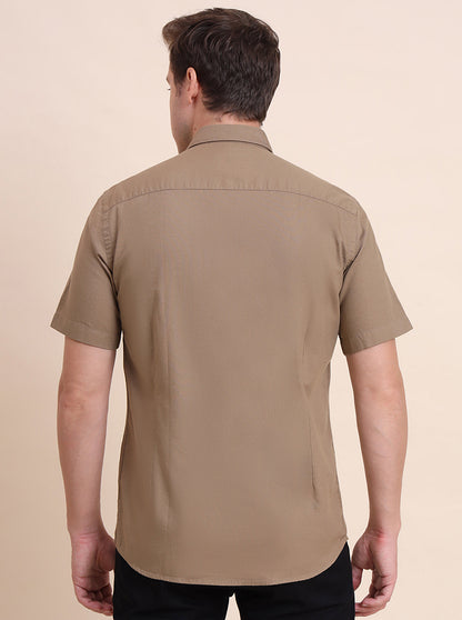 Brown Solid Tailored Fit Semi Casual Shirt | JadeBlue