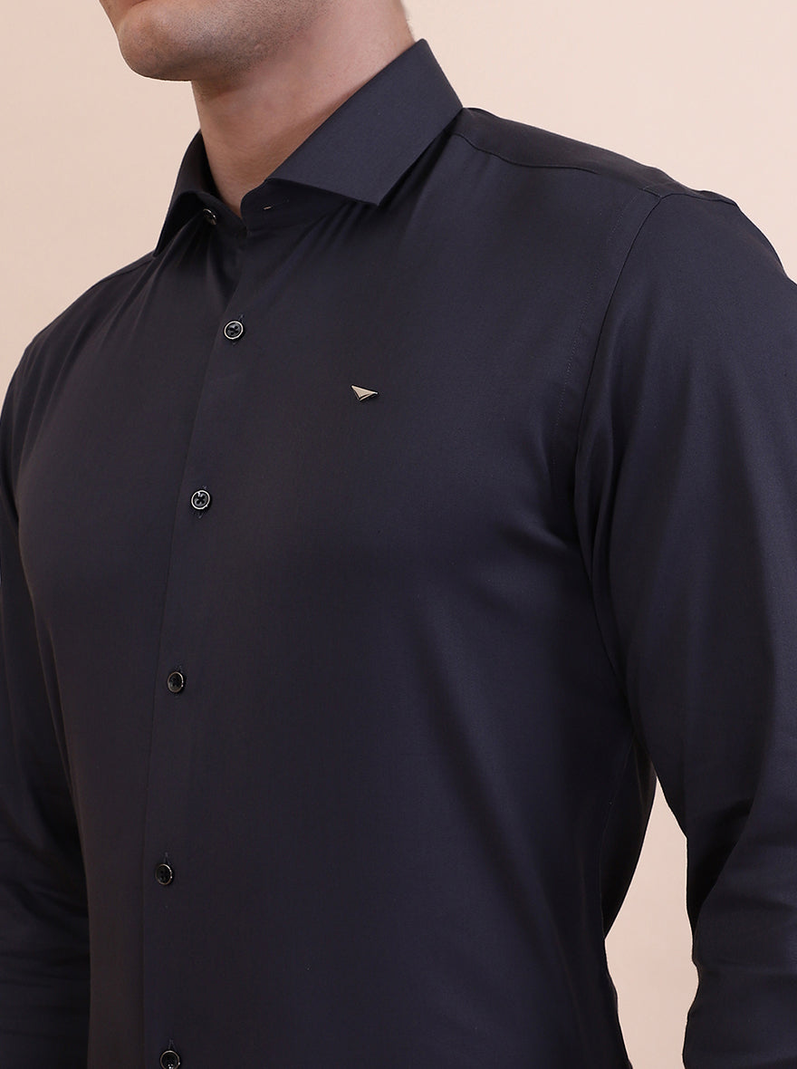 Dark Grey Solid Slim Fit Party Wear Shirt | Greenfibre