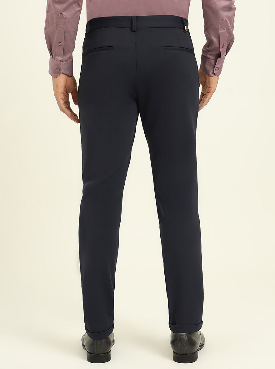 Navy Blue Solid Venice Fit Casual Trouser | JadeBlue