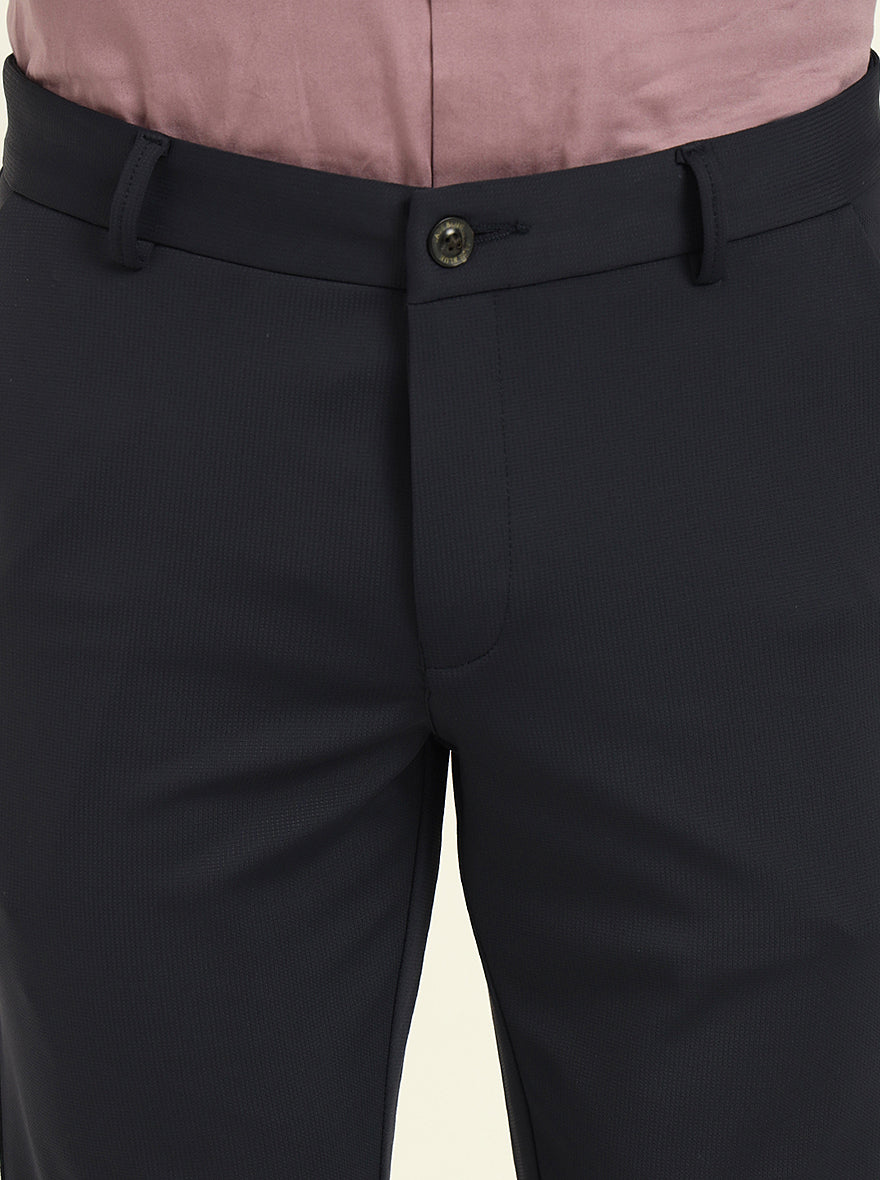 Navy Blue Solid Venice Fit Casual Trouser | JadeBlue