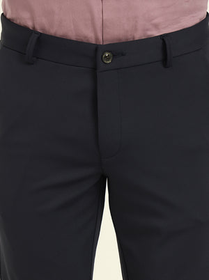 Navy Blue Solid Venice Fit Casual Trouser | JadeBlue