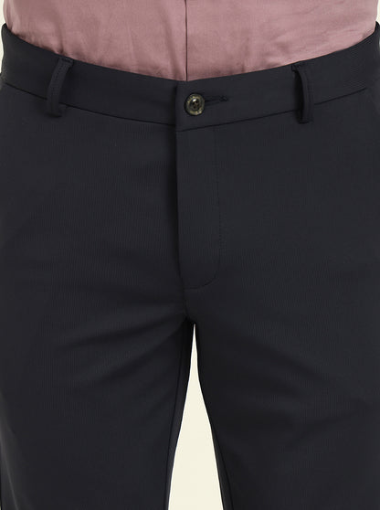 Navy Blue Solid Venice Fit Casual Trouser | JadeBlue