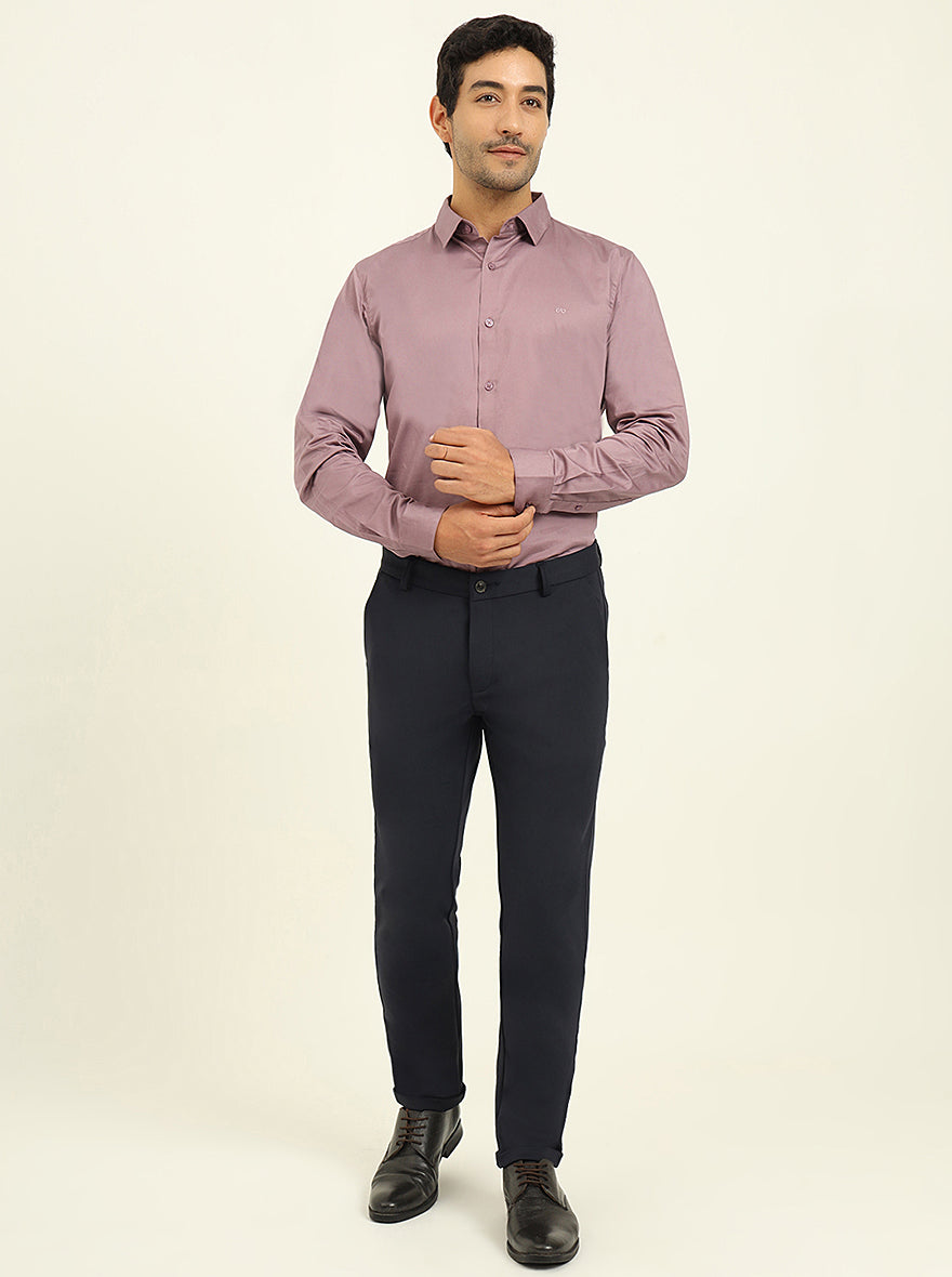 Navy Blue Solid Venice Fit Casual Trouser | JadeBlue