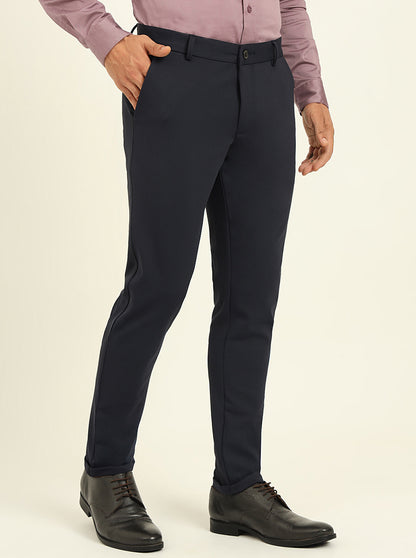 Navy Blue Solid Venice Fit Casual Trouser | JadeBlue