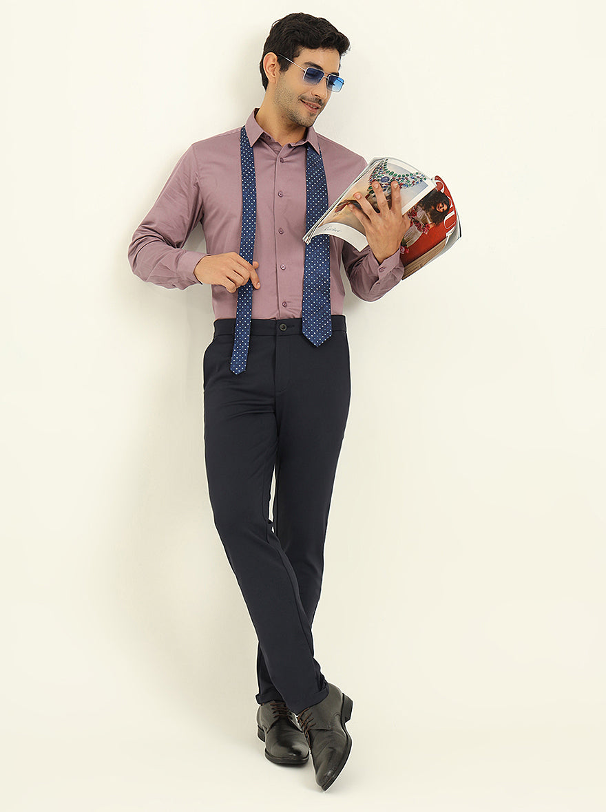Navy Blue Solid Venice Fit Casual Trouser | JadeBlue
