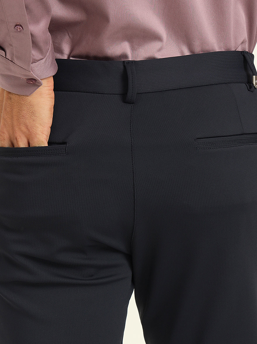 Navy Blue Solid Venice Fit Casual Trouser | JadeBlue