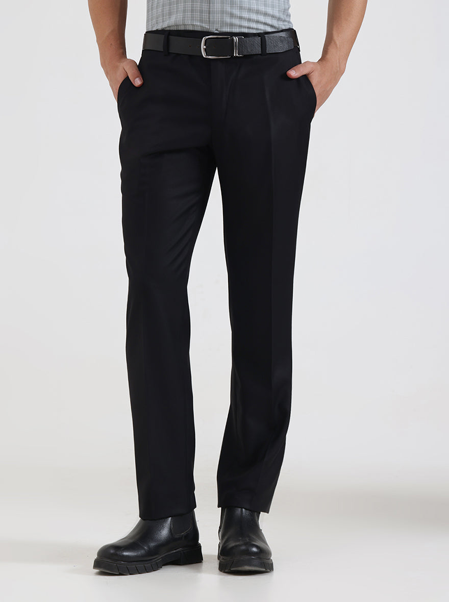Black Solid Slim Fit Formal Trouser | JadeBlue