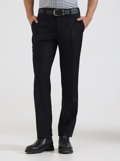 Black Solid Slim Fit Formal Trouser | JadeBlue