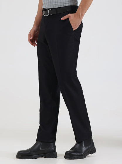 Black Solid Slim Fit Formal Trouser | JadeBlue