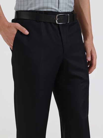 Black Solid Slim Fit Formal Trouser | JadeBlue