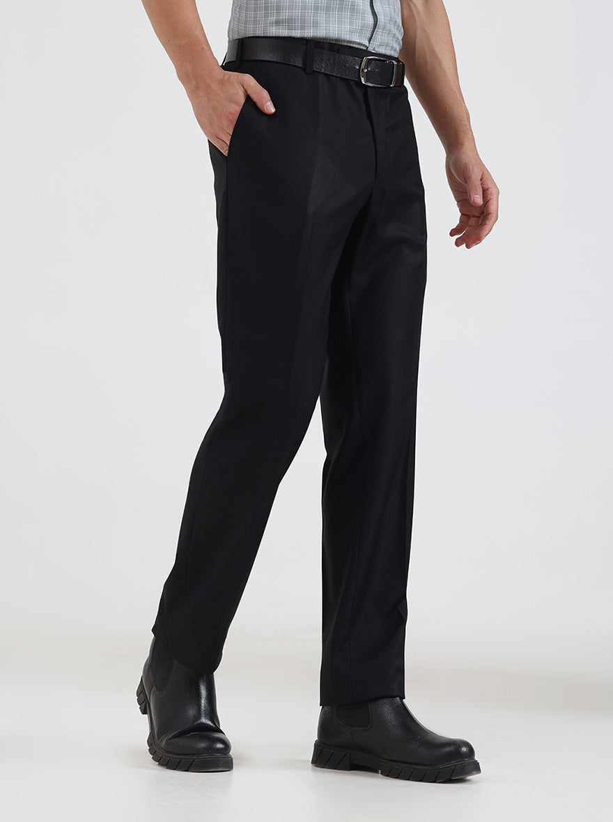 Black Solid Slim Fit Formal Trouser | JadeBlue