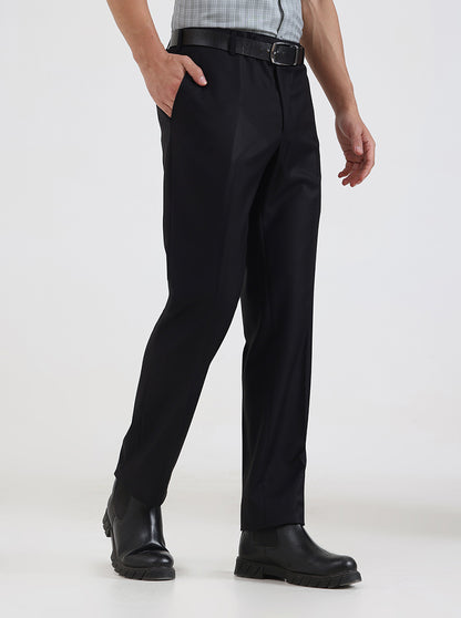 Black Solid Slim Fit Formal Trouser | JadeBlue