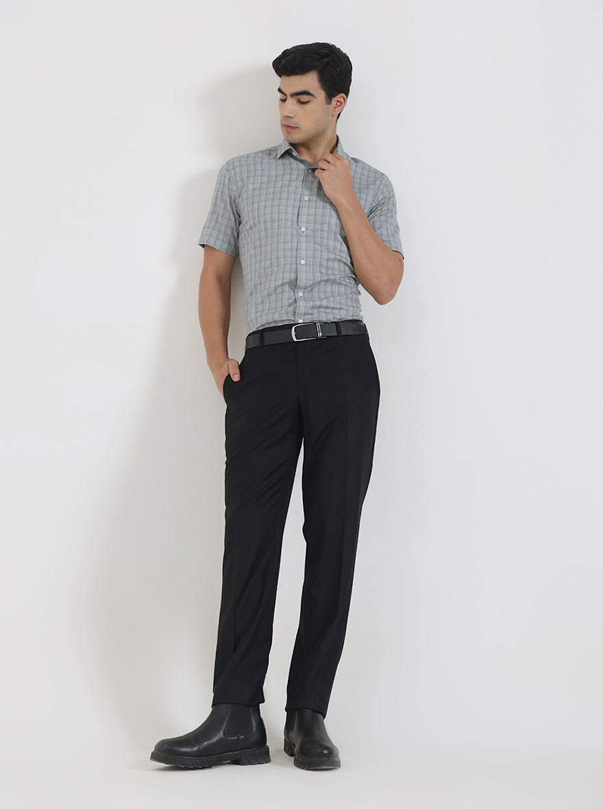 Black Solid Slim Fit Formal Trouser | JadeBlue