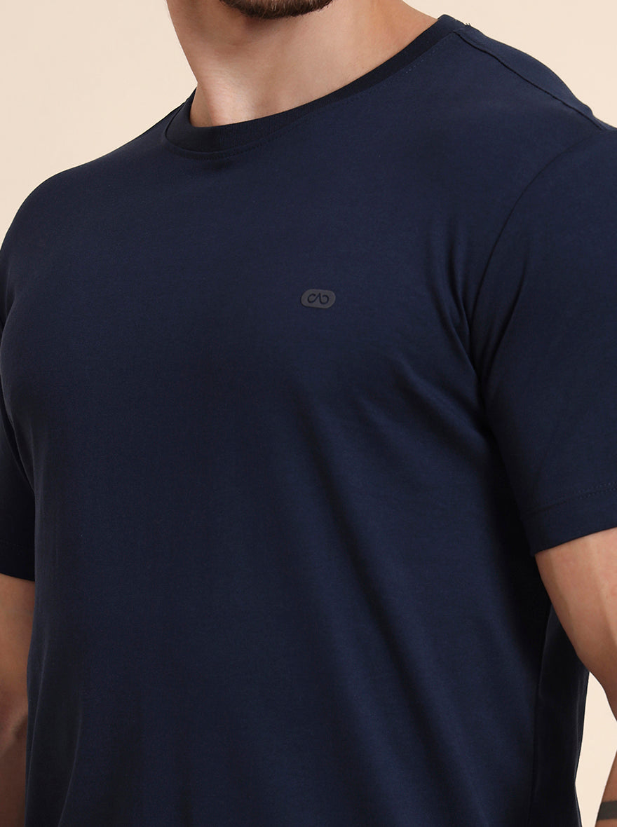 Navy Blue Solid Slim Fit T-Shirt | JadeBlue