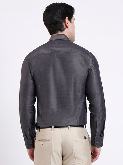 Dark Grey Solid Slim Fit Formal Shirt | JadeBlue Super Luxe