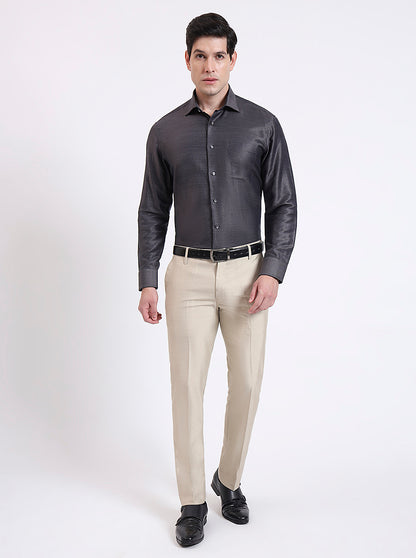Dark Grey Solid Slim Fit Formal Shirt | JadeBlue Super Luxe