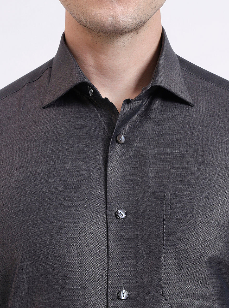 Dark Grey Solid Slim Fit Formal Shirt | JadeBlue Super Luxe